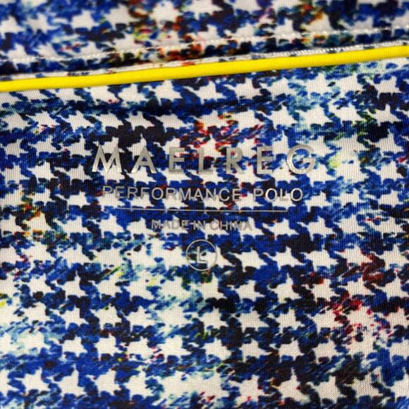 MAELREG Performance Polo Shirt Men's L Blue Multicolor Houndstooth Short Sleeve - Picture 7 of 8